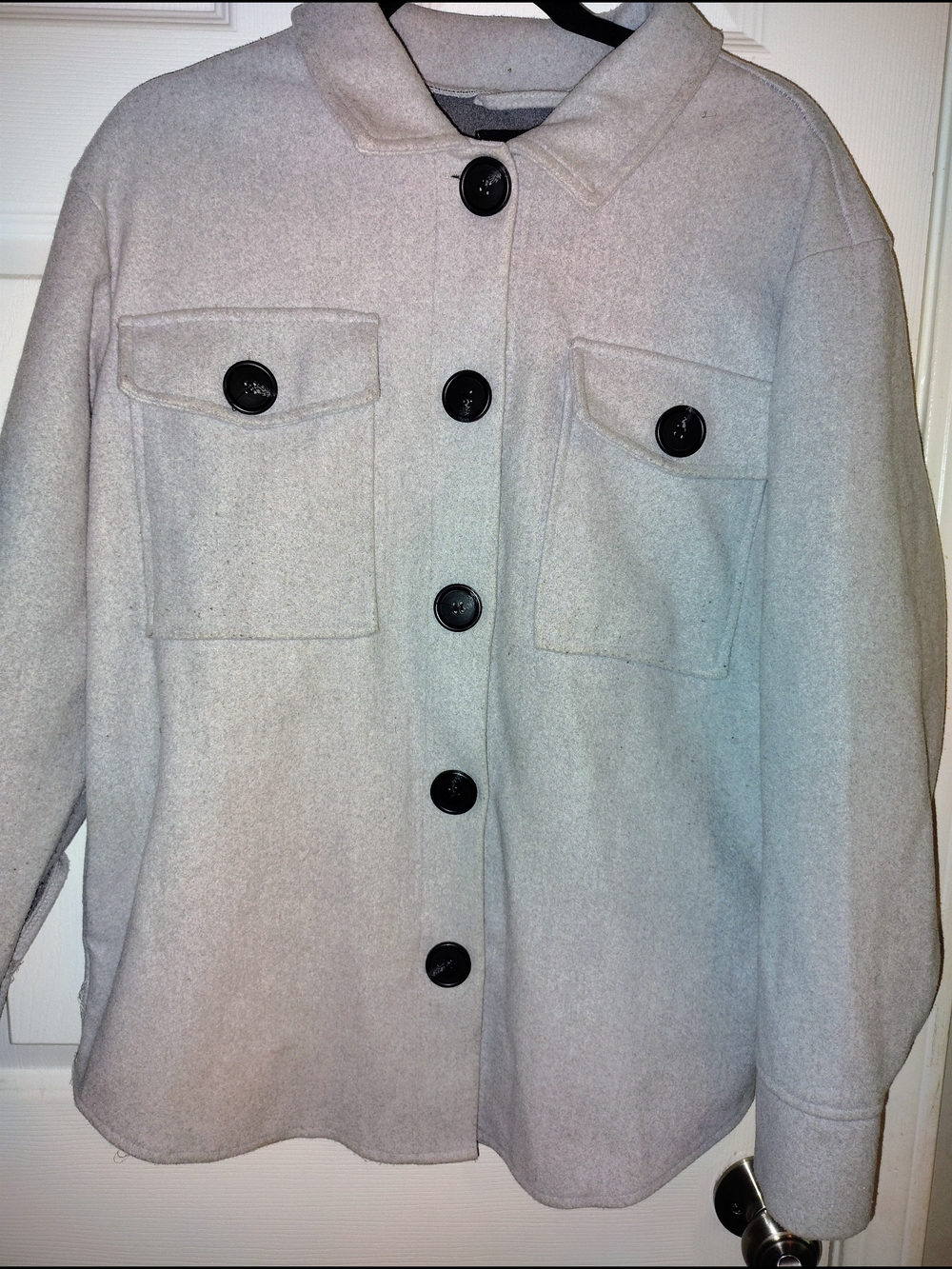 New Look Light Gray Button Front Wool Shacket